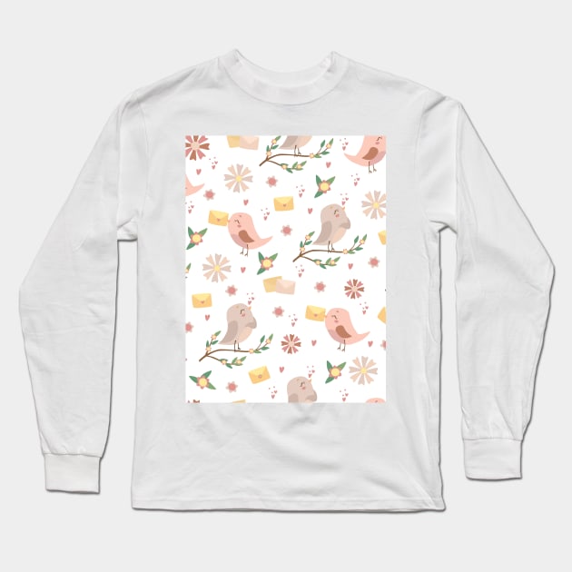 Bird Illustration Pattern Long Sleeve T-Shirt by Katheryn's Studio